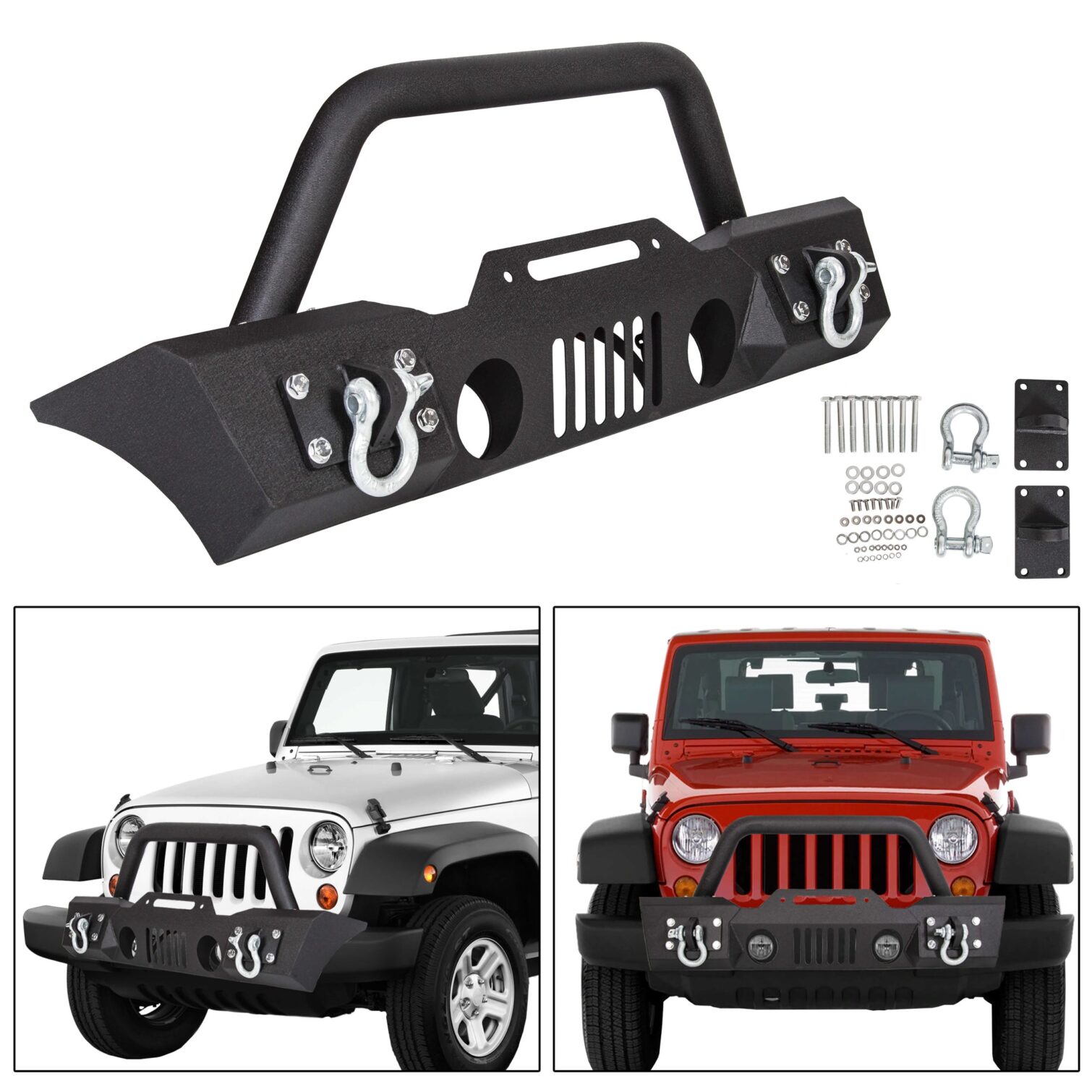 Stubby Front Bumper for 2007-2017 Jeep Wrangler JK Fog Light Housing - Image 4