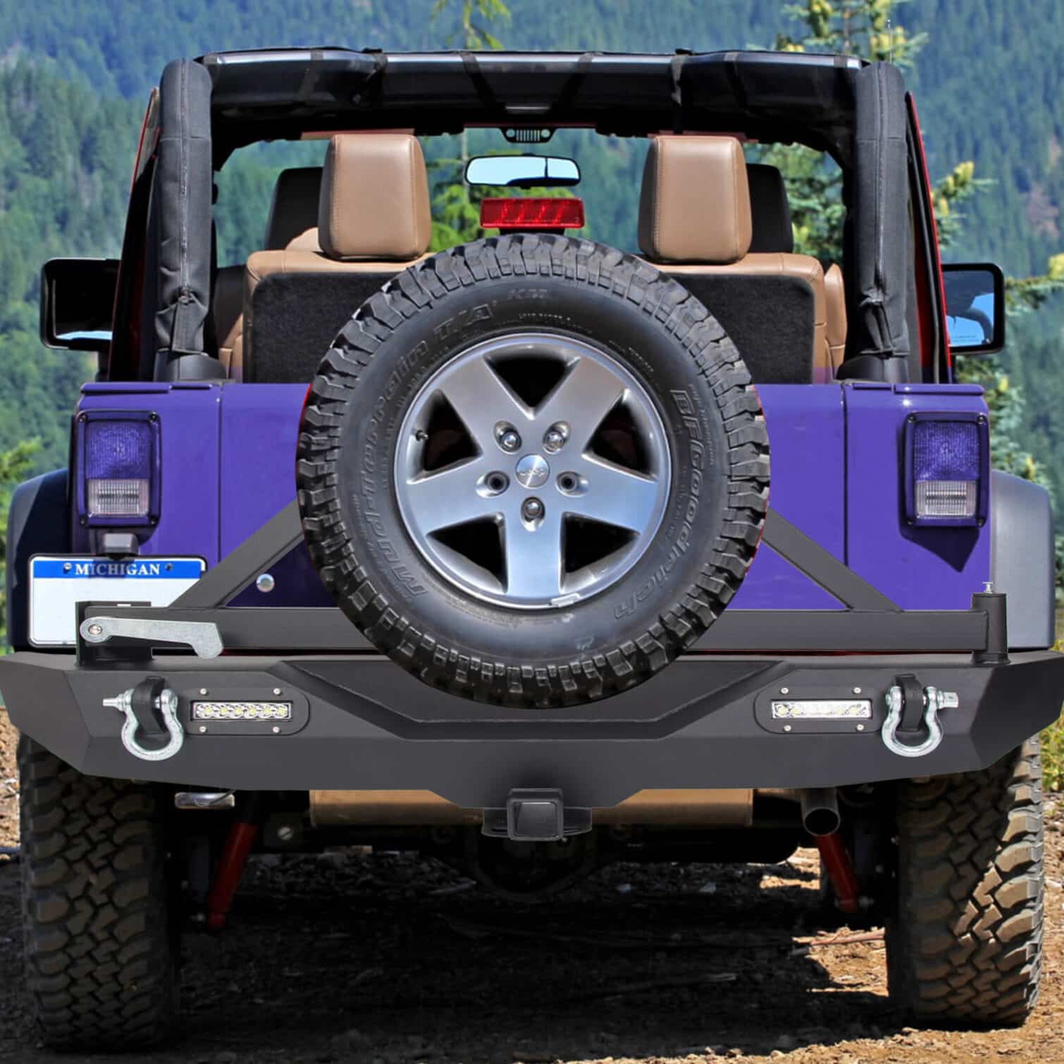 Textured Black Rear Bumper for 2007-2018 Jeep Wrangler JK with Tire Carrier - Image 8