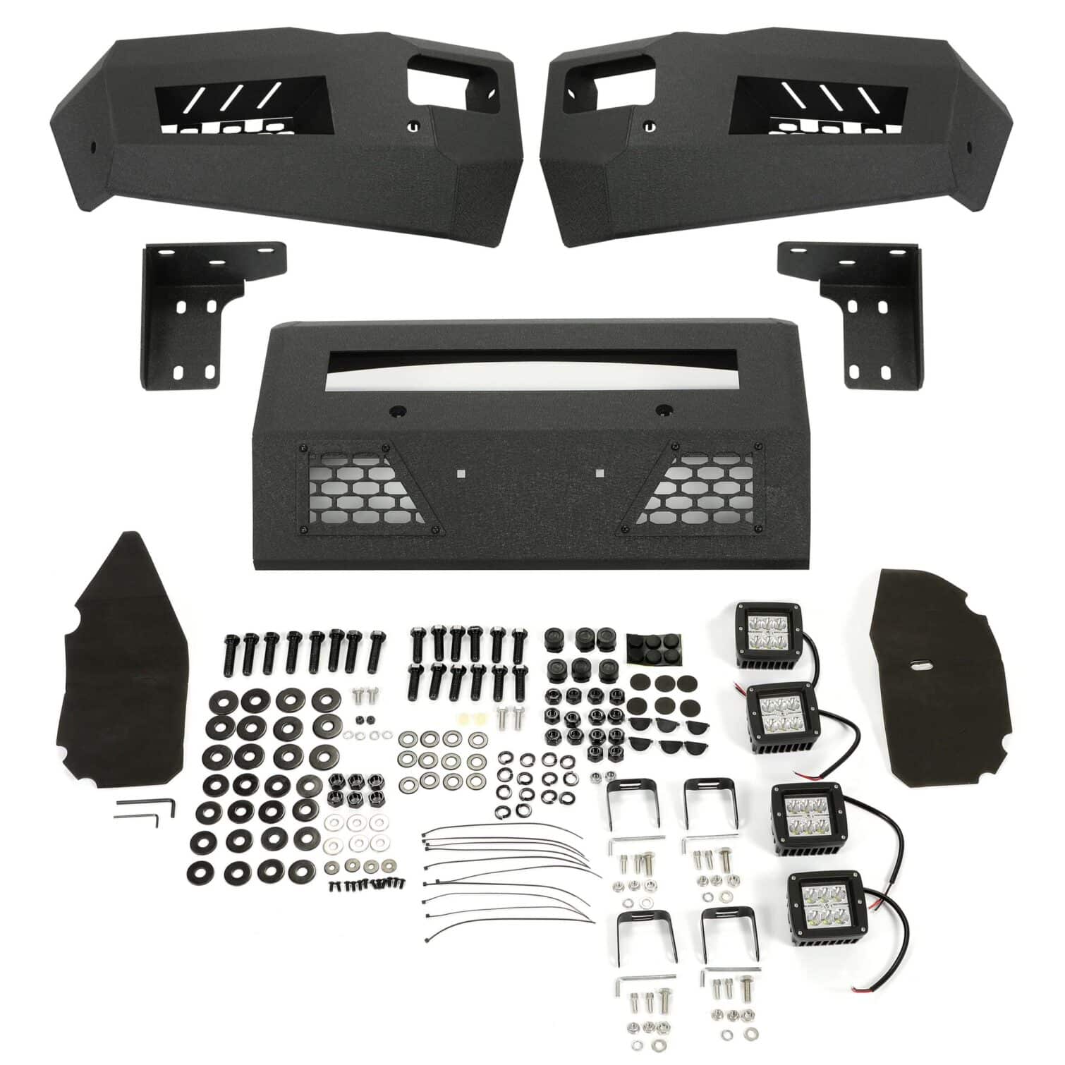 Front Bumper Off-road 3-Piece Modular Compatible with 2010-2018 Dodge Ram 2500 3500 with 4 LED Lights Powder Coated Steel Textured Black - Image 9