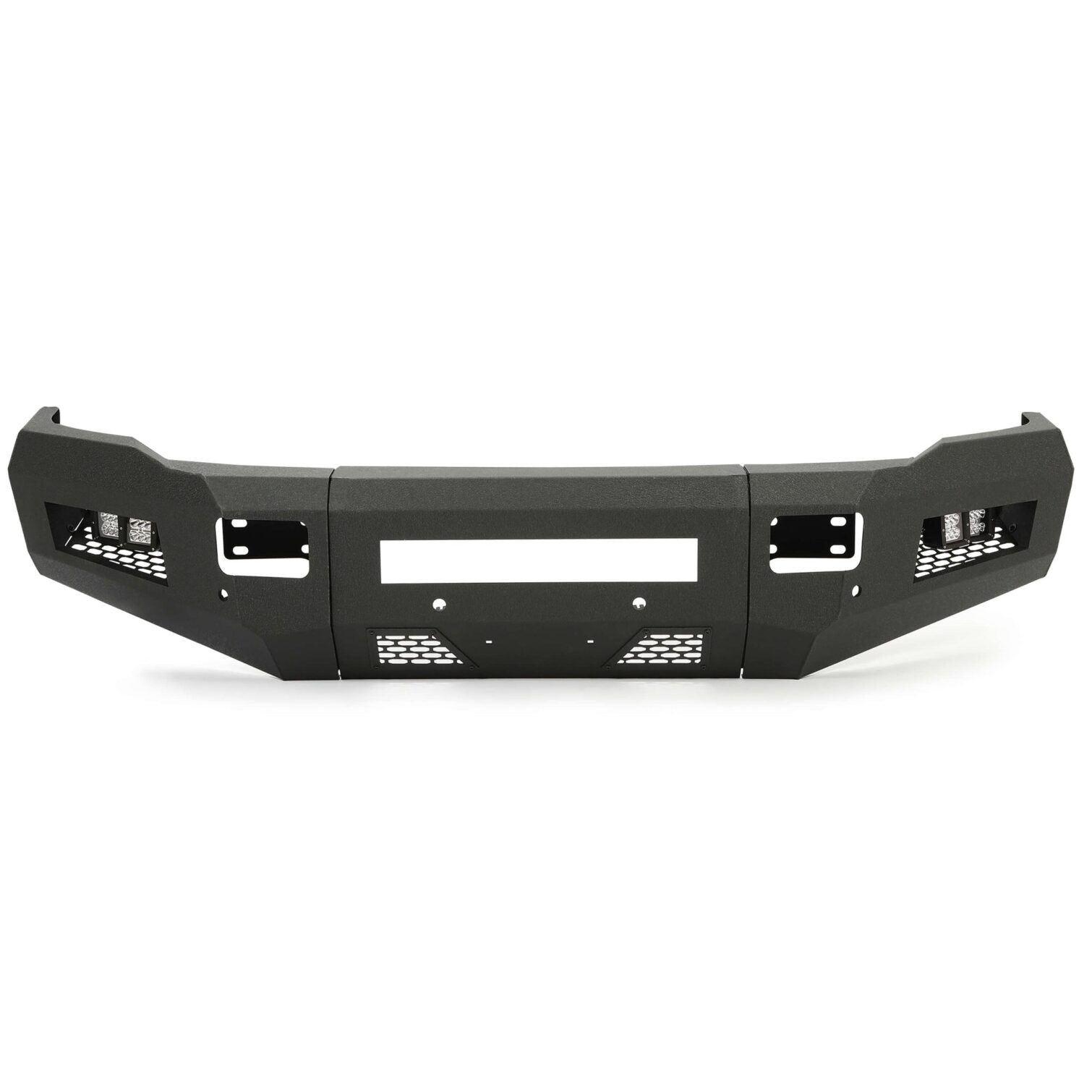 Front Bumper Off-road 3-Piece Modular Compatible with 2010-2018 Dodge Ram 2500 3500 with 4 LED Lights Powder Coated Steel Textured Black