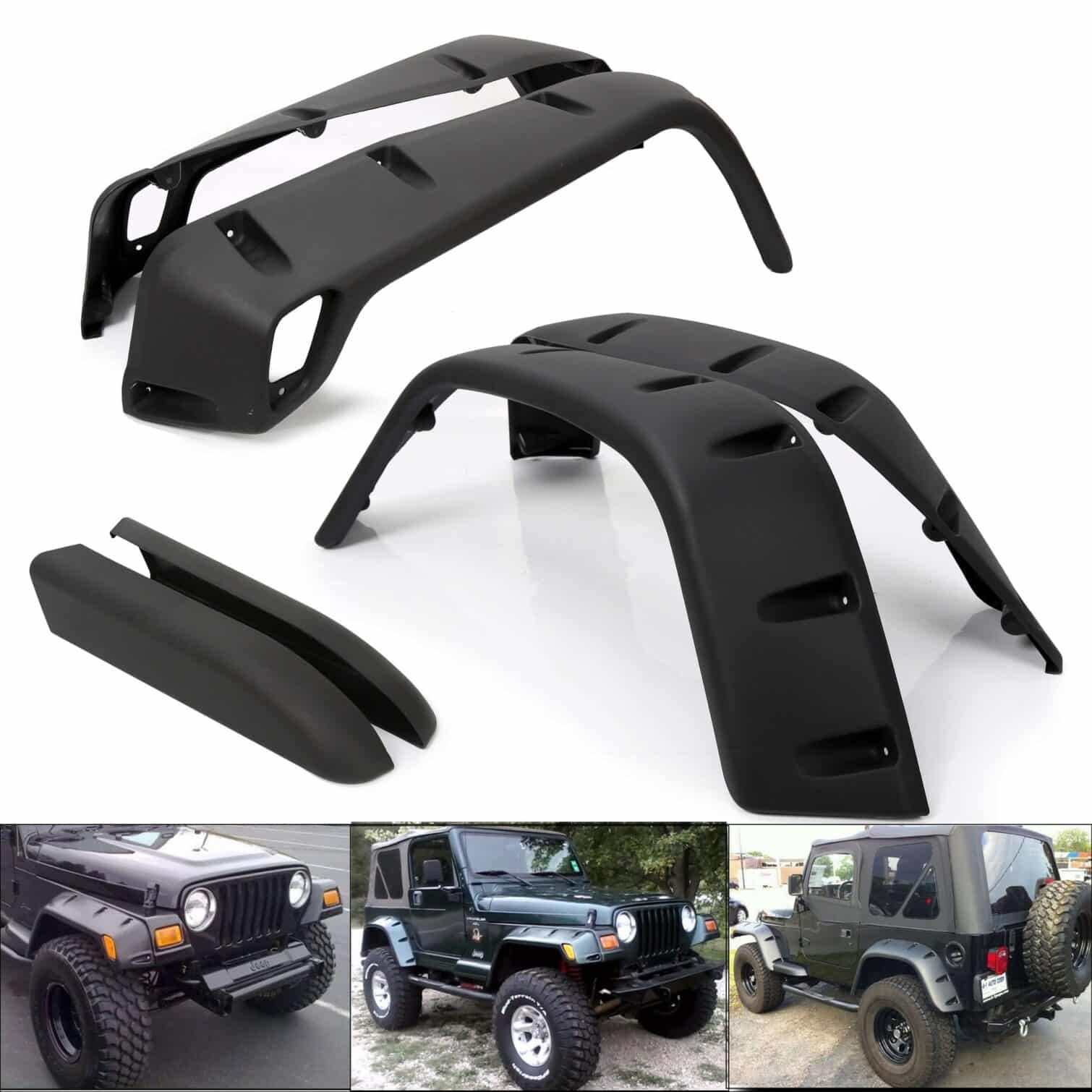 Extended Fender Flares Kit for 1997-2006 Jeep Wrangler TJ 6PC 7" Wide Black Pocket - Image 2