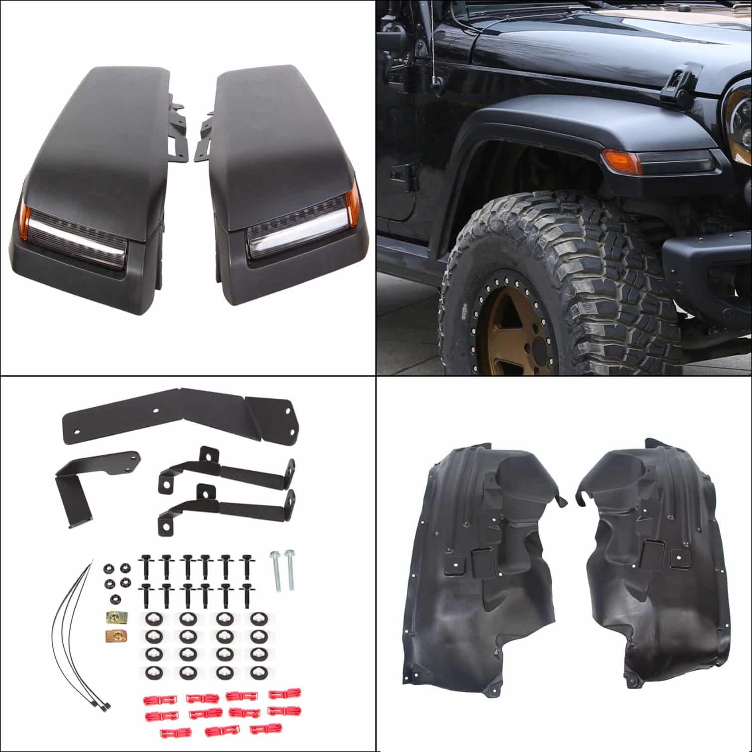 Front Fender Flares with Lights & Inner Liners for 2007-2018 Jeep Wrangler JK - Image 7