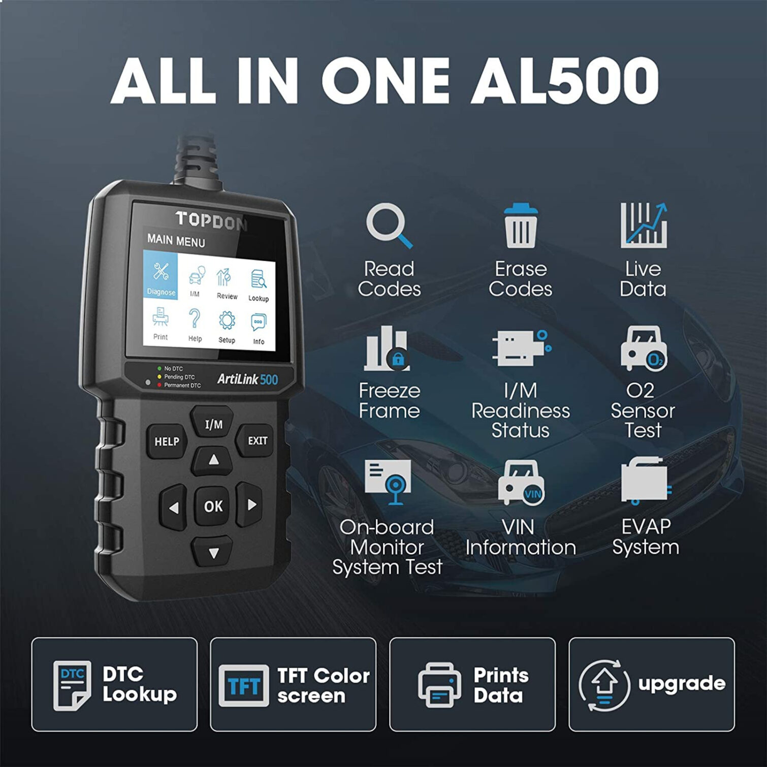 TOPDON ArtiLink500 Professional OBDII Diagnostic Scan Tool (AL500) - Image 3